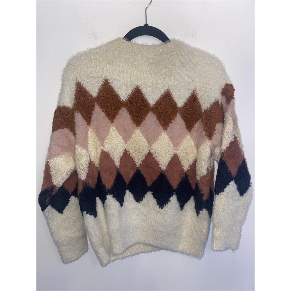 Anthropologie FRNCH Paris Textured Argyle Pattern Sweater Size S/M‎ - Picture 5 of 7